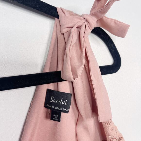 Bardot 6 Dusty Rose Pink Roxie Tiered Layered Lace Dress Shoulder Tie Cocktail - Picture 10 of 14